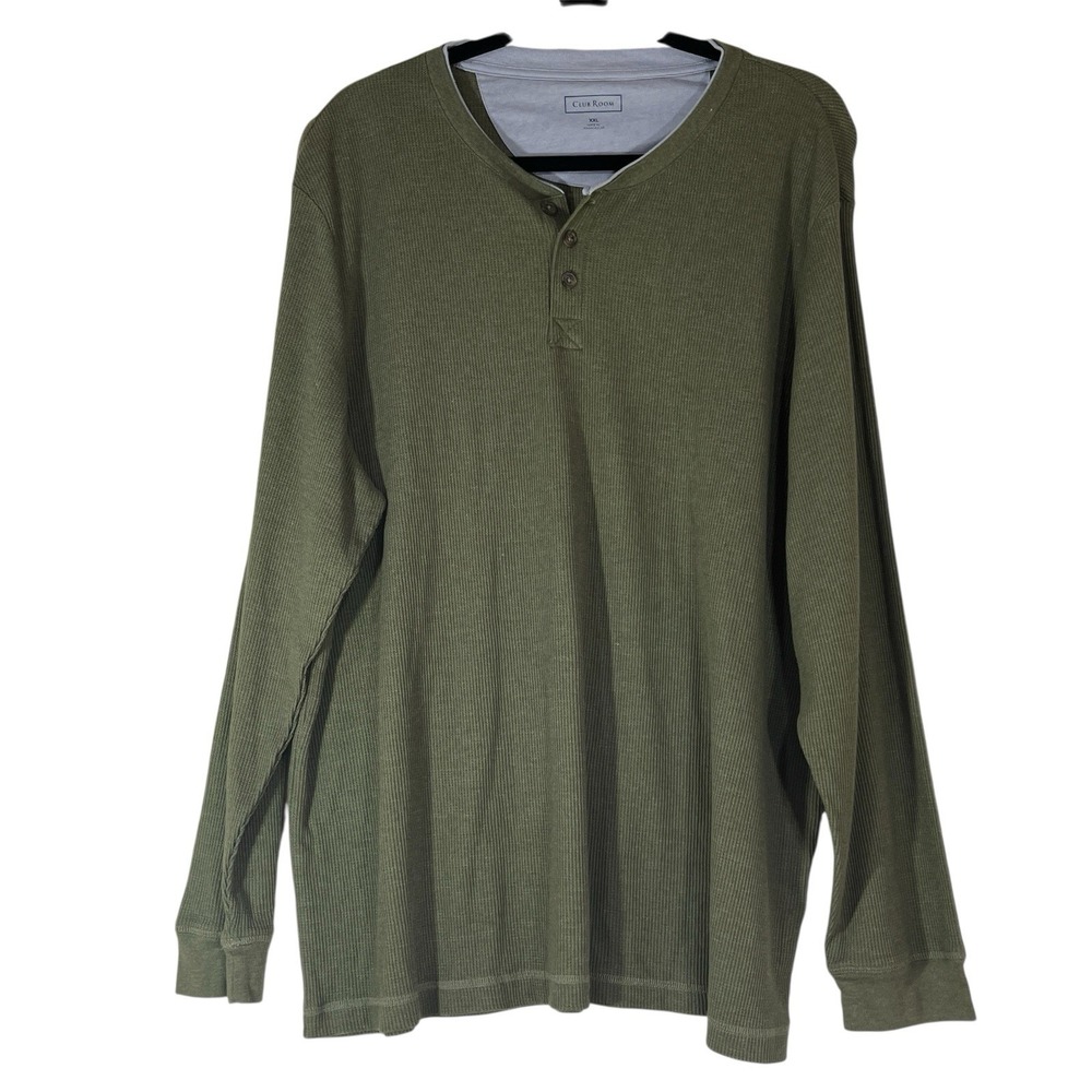 Club Room Mens XXL Waffle Knit Base Layer Henley Top Long Sleeve Gorpcore Ranch